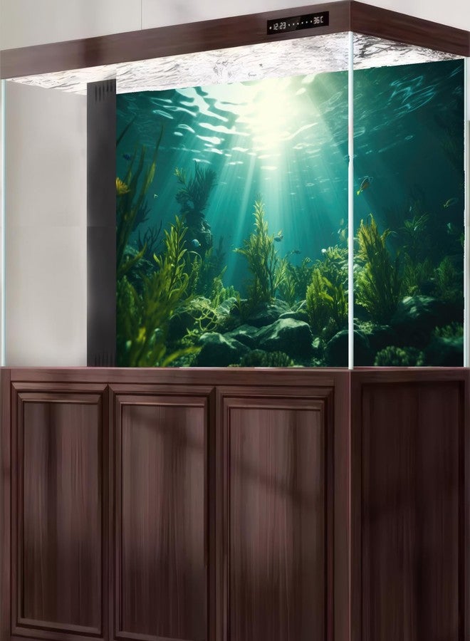 CaterRina Aquarium Background Underwater Aquatic Plants Rocks Fish Tank Background Tropical Fish Sun Rays Landscapes Terrarium Backgrounds Undersea Rocks Green Seaweeds Reptile Tank Backgrounds Poster 30x12in - Image 5